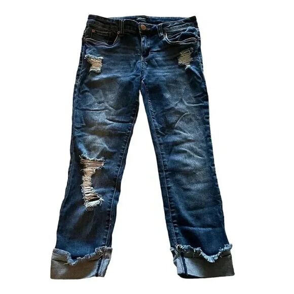 STS Blue Distressed Mid Rise Straight Leg Capri Jeans Denim Junior Pants SZ 7 - Picture 1 of 13